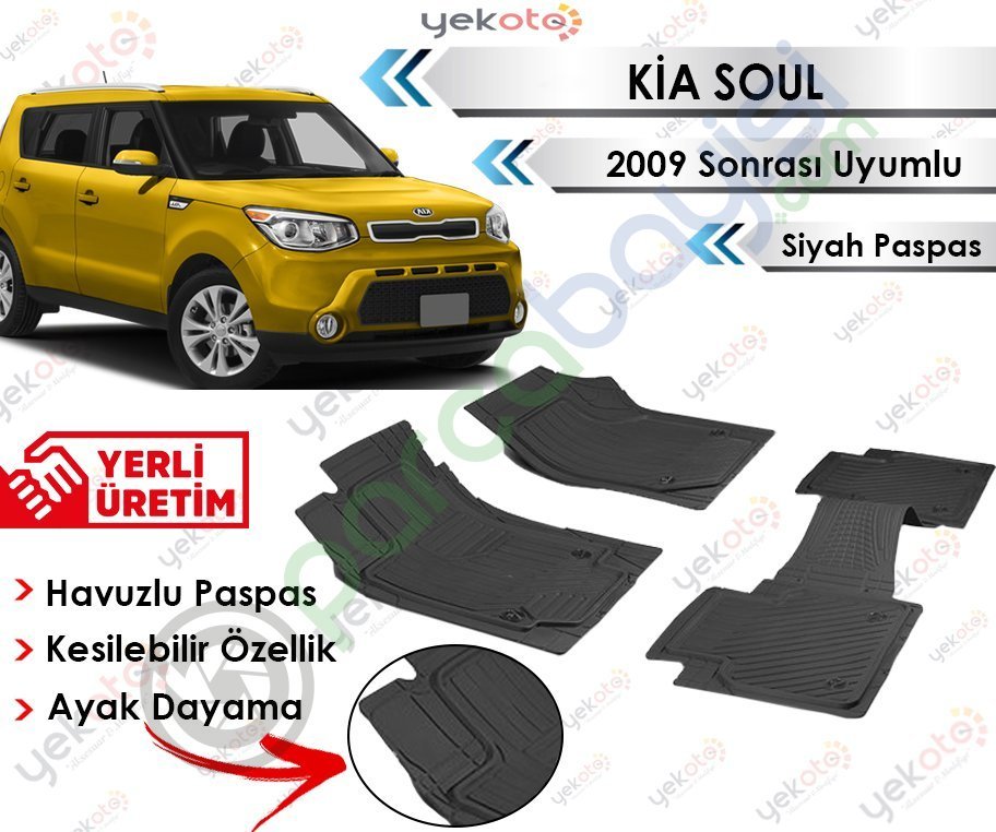 Kia Soul 2009 Sonrası Uyumlu Havuzlu Kesilebilir Siyah Paspas