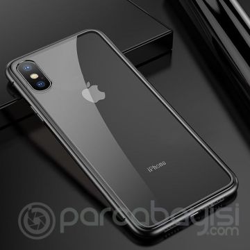 İPhone  XS Max Mıknatıslı 360 Koruma Arkası Cam Metal Frame Kılıf
