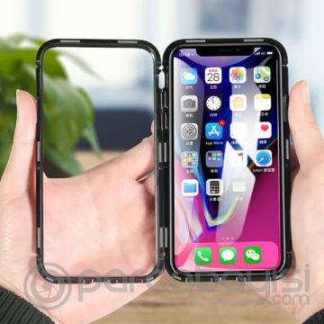 İPhone  XS Max Mıknatıslı 360 Koruma Arkası Cam Metal Frame Kılıf