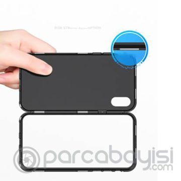 İPhone  XS Max Mıknatıslı 360 Koruma Arkası Cam Metal Frame Kılıf