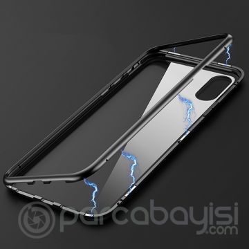 İPhone  XS Max Mıknatıslı 360 Koruma Arkası Cam Metal Frame Kılıf