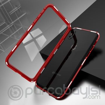 İPhone  XS Max Mıknatıslı 360 Koruma Arkası Cam Metal Frame Kılıf