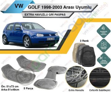 Volkswagen Golf 1998-2003 Arası Uyumlu Extra Havuzlu Kesilebilir Gri Paspas