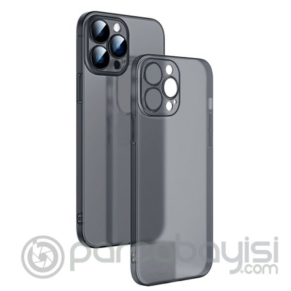 Ally iPhone 14 Pro 6.1inch Frosted Glass Şeffaf Kamera Korumalı Kılıf