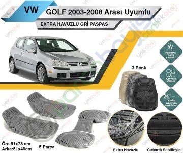 Volkswagen Golf 2003-2008 Arası Uyumlu Extra Havuzlu Kesilebilir Gri Paspas