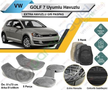 Volkswagen Golf 7 Uyumlu Extra Havuzlu Kesilebilir Gri Paspas