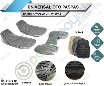 Extra Havuzlu Kesilebilir Üniversal Gri Oto Paspas Seti