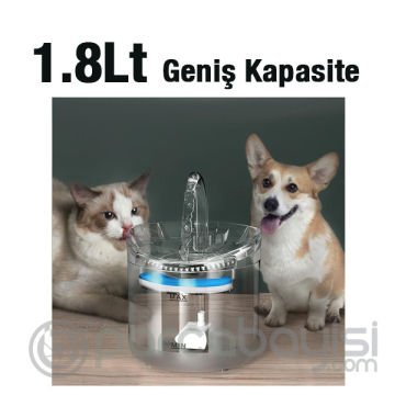 Ezere Kedi ve Köpek için Su Çeşmesi Otomatik USB Su Pınarı 1.8L Şeffaf