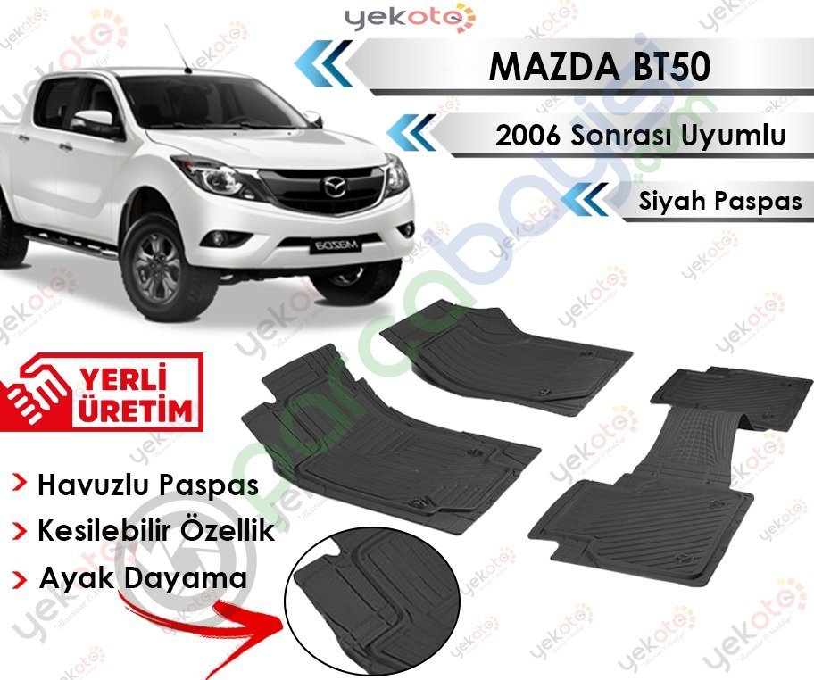 Mazda Bt50 2006 Sonrası Uyumlu Havuzlu Kesilebilir Siyah Paspas