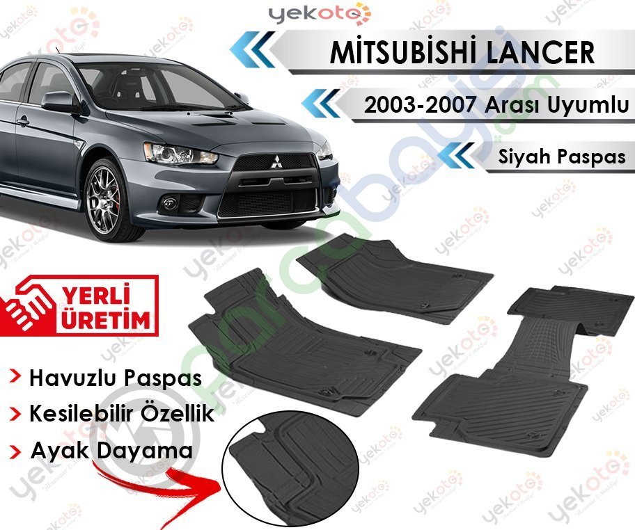 Mitsubishi Lancer 2003-2007 Arası Uyumlu Havuzlu Kesilebilir Siyah Paspas