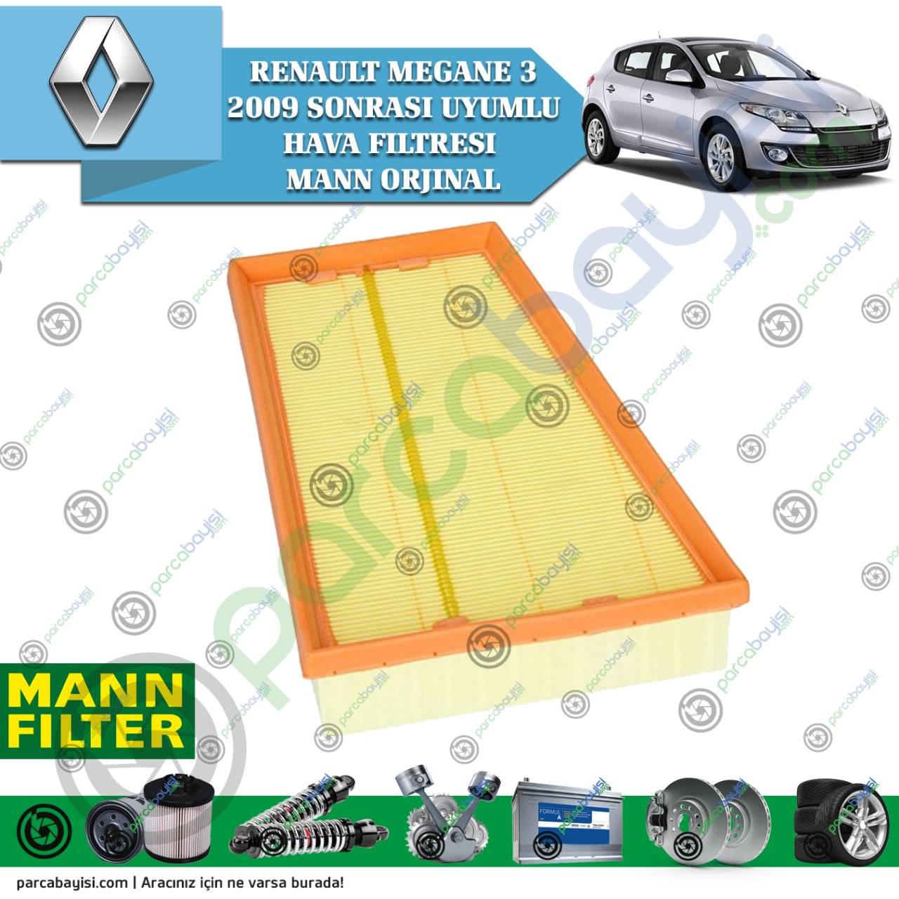 Renault Megane 3 Hava Filtresi 2009 Sonrası Uyumlu Orjinal Mann 165465434R