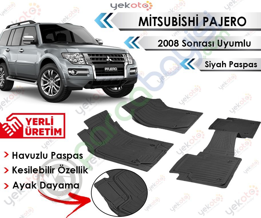 Mitsubishi Pajero 2008 Sonrası Uyumlu Havuzlu Kesilebilir Siyah Paspas