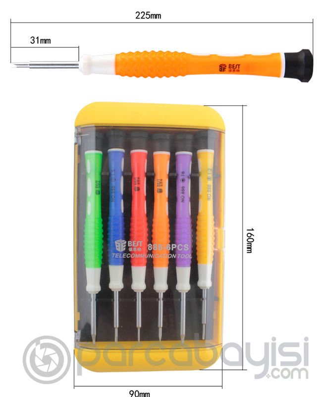 Best-886e 6 Parça Telefon ve Saat Profesyonel Tornavida Tamir Seti