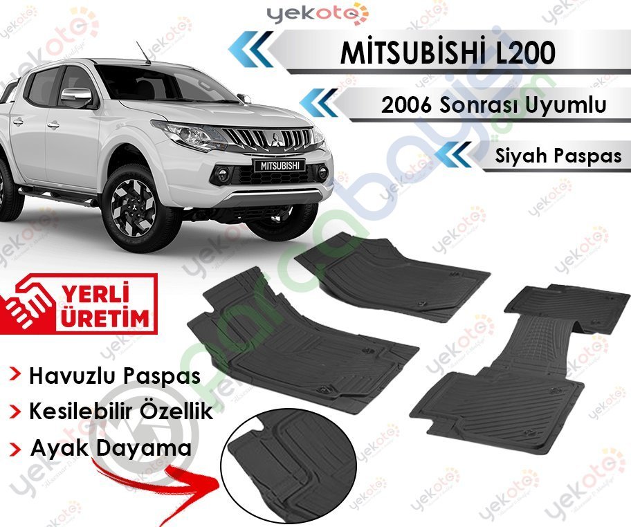 Mitsubishi L200 2006 Sonrası Uyumlu Havuzlu Kesilebilir Siyah Paspas