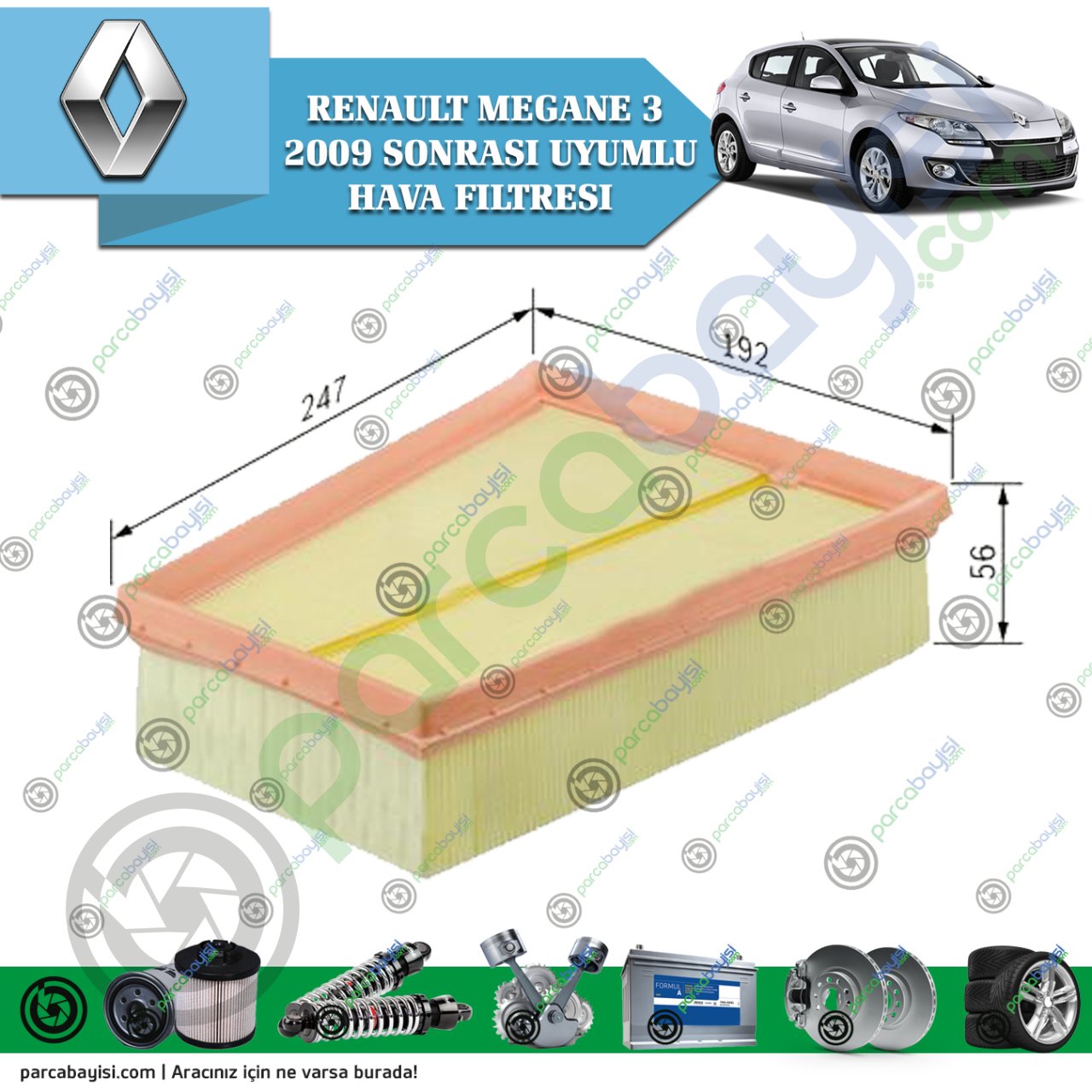 Renault Megane 3 Hava Filtresi 2009 Sonrası Uyumlu 8200820859