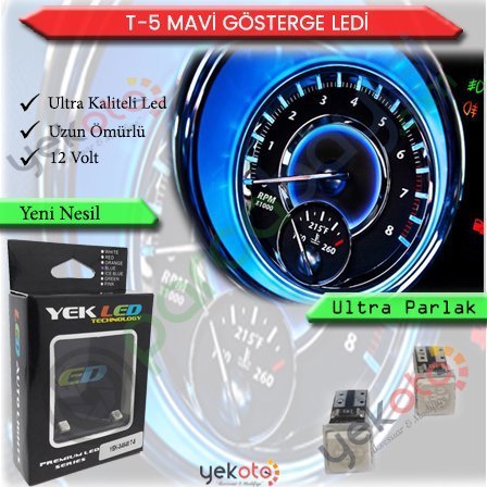 Yekled T5 Ampul Led Mavi Işık Gösterge Panel Ampul Aydınlatma 2 Adet