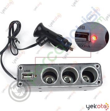 Çakmaklık Çoklayıcı Usb 5V Şarj Girişli 3 Port + 1 Usb Şarj Girişli Çakmaklık Çoğaltıcı
