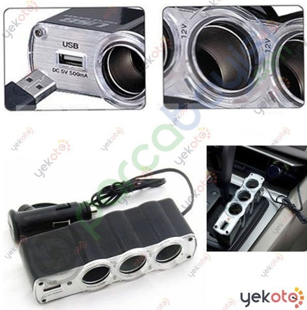 Çakmaklık Çoklayıcı Usb 5V Şarj Girişli 3 Port + 1 Usb Şarj Girişli Çakmaklık Çoğaltıcı