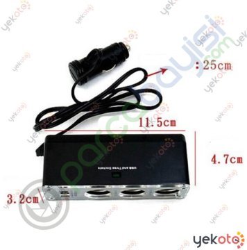 Çakmaklık Çoklayıcı Usb 5V Şarj Girişli 3 Port + 1 Usb Şarj Girişli Çakmaklık Çoğaltıcı