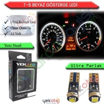 Yekled T5 Ampul Led Beyaz Işık Gösterge Panel Ampul Aydınlatma 2 Adet