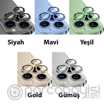 ALLY iPhone 14 Pro-14 Pro Max Diamond Taş İşlemeli Alüminyum Alaşımlı Kamera Lens Koruyucu