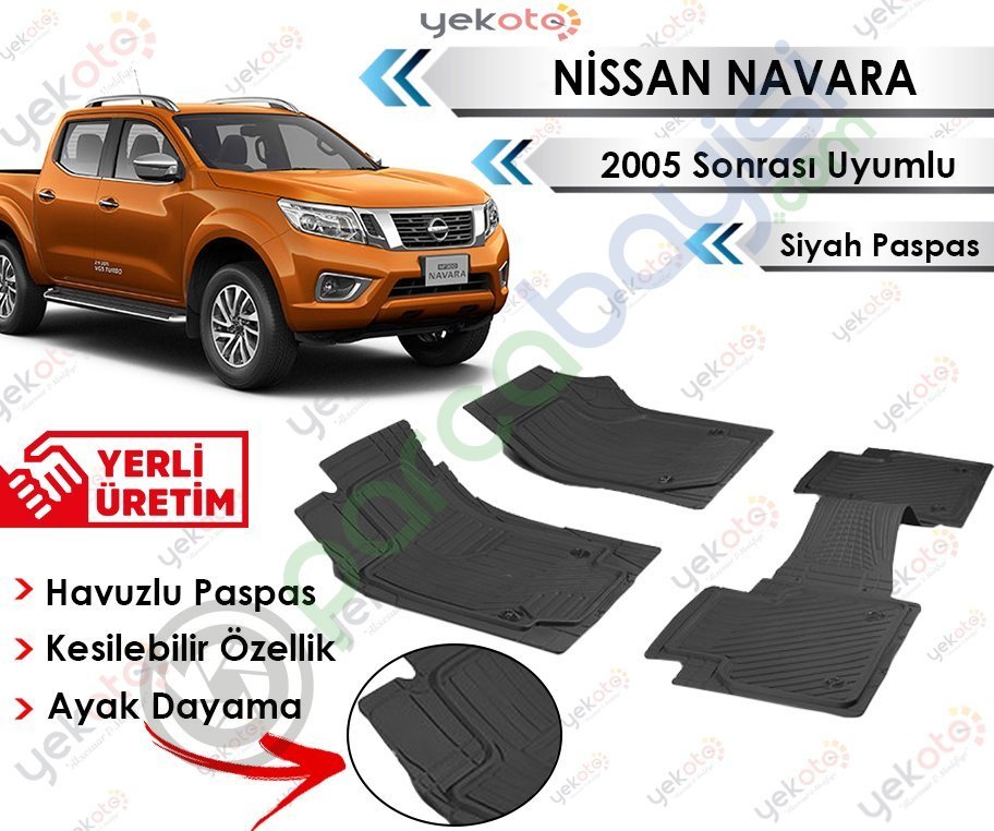 Nissan Navara 2005 Sonrası Uyumlu Havuzlu Kesilebilir Siyah Paspas