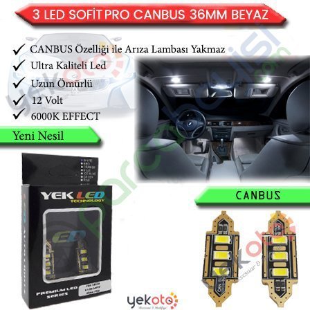 Yekled 36Mm Ampul 3 Led Beyaz Işık İç Tavan Plaka Aydınlatma Sofit Ampul Arıza Işığı Yakmaz Pro Canbus 2 Adet