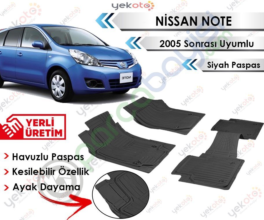 Nissan Note 2005 Sonrası Uyumlu Havuzlu Kesilebilir Siyah Paspas