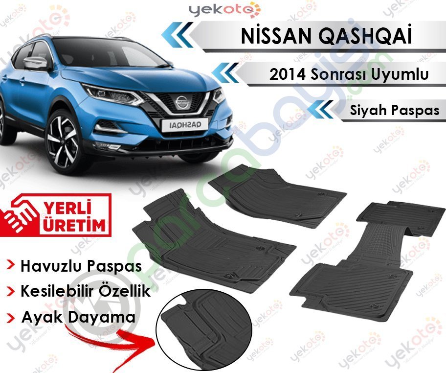 Nissan Qashqai 2014 Sonrası Uyumlu Havuzlu Kesilebilir Siyah Paspas