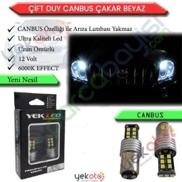 Yekled 1157 Çift Duy Çakarlı 15 Led Beyaz Işık Canbus Stop Fren Lamba Gündüz Farı Arıza Kesici 2 Adet