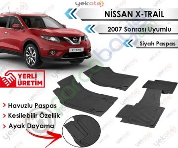 Nissan X-Trail 2007 Sonrası Uyumlu Havuzlu Kesilebilir Siyah Paspas