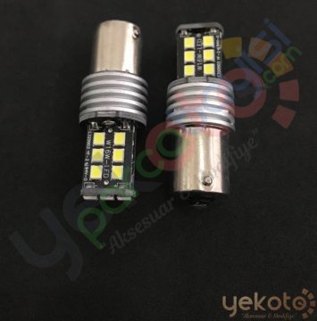 Yekled 1156 Tek Duy Çakarlı 15 Led Beyaz Işık Canbus Stop Fren Lambası Arıza Kesicilı 2 Adet
