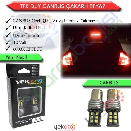 Yekled 1156 Tek Duy Çakarlı 15 Led Beyaz Işık Canbus Stop Fren Lambası Arıza Kesicilı 2 Adet
