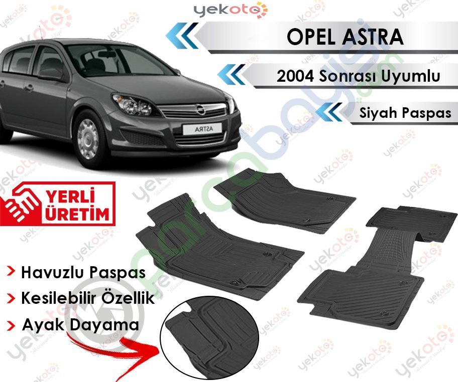 Opel Astra 2004 Sonrası Uyumlu Havuzlu Kesilebilir Siyah Paspas