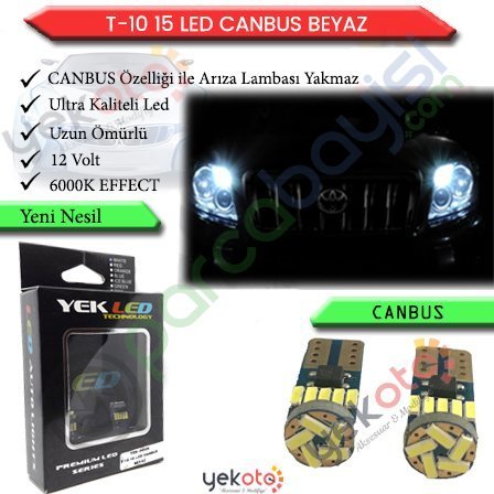 Yekled T10 Park Dipsiz Ampul 15 Led Beyaz Işık Canbus Arıza Kesicili 12V Park- Plaka - İç Aydınlatma 2 Adet