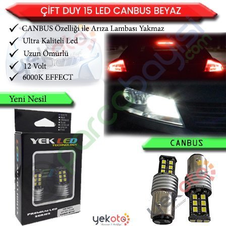 Yekled 1157 Çift Duy Ampul Led Beyaz Işık Canbus Stop Fren Lamba Gündüz Farı Arıza Kesici 15 Led 2 Adet