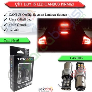 Yekled 1157 Çift Duy Ampul 15 Led Kırmızı/Red Işık Canbus Stop Fren Lamba Gündüz Farı Arıza Kesici 2 Adet
