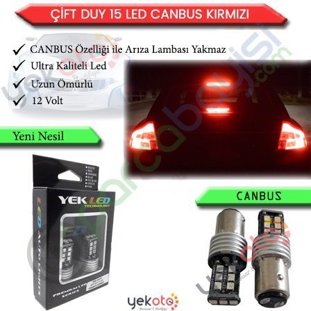 Yekled 1157 Çift Duy Ampul 15 Led Kırmızı/Red Işık Canbus Stop Fren Lamba Gündüz Farı Arıza Kesici 2 Adet