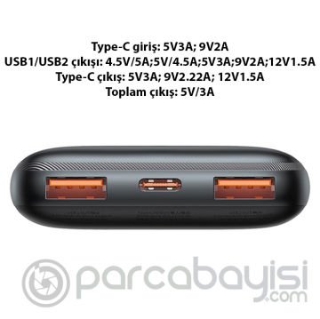 Baseus Bipow Pro 22.5W Dijital Göstergeli 10000mAh Hızlı Şarj Powerbank