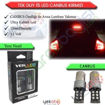 Yekled 1156 Tek Duy Ampul 15 Led Kırmızı/Red Işık Canbus Stop Fren Gündüz Farı Lamba Arıza Kesici 2 Adet