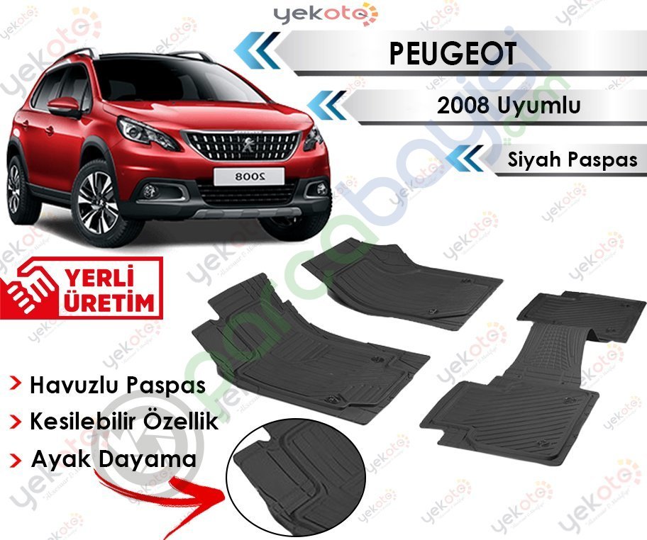 Peugeot 2008 Uyumlu Havuzlu Kesilebilir Siyah Paspas