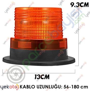 Tepe Çakar Lamba Mıknatıslı 48 Volt 10 Led Sarı Uyarı Lambası