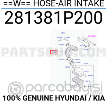Kia Venga Hava Filtre Hortumu Orjinal | 281381P200