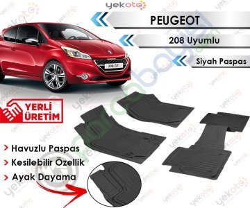 Peugeot 208 Uyumlu Havuzlu Kesilebilir Siyah Paspas