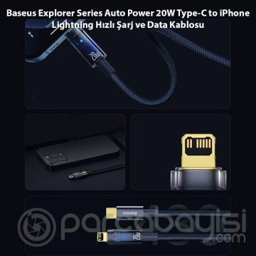 Baseus Explorer Series Auto Power 20W Type-C to iPhone Lightning Hızlı Şarj ve Data Kablosu 1m