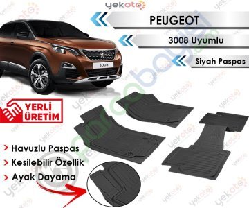 Peugeot 3008 Uyumlu Havuzlu Kesilebilir Siyah Paspas