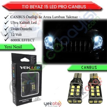 Yekled T10 Park Dipsiz Ampul 15 Led Beyaz Işık Pro Canbus Arıza Kesicili 12V Yüksek Kalite 2 Adet