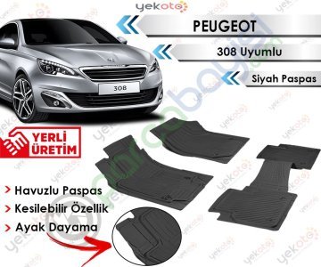 Peugeot 308 Uyumlu Havuzlu Kesilebilir Siyah Paspas