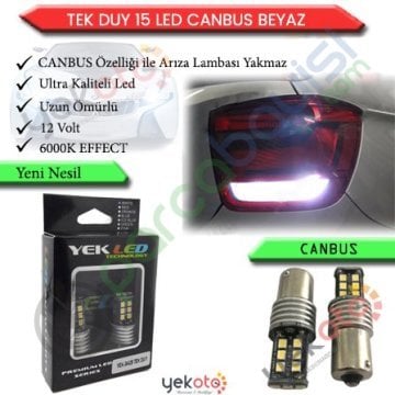 Yekled 1156 Tek Duy Ampul 15 Led Beyaz Işık Canbus Stop Fren Geri Vites Sinyal Gündüz Farı Lamba Arıza Kesici 2 Adet