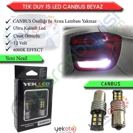 Yekled 1156 Tek Duy Ampul 15 Led Beyaz Işık Canbus Stop Fren Geri Vites Sinyal Gündüz Farı Lamba Arıza Kesici 2 Adet